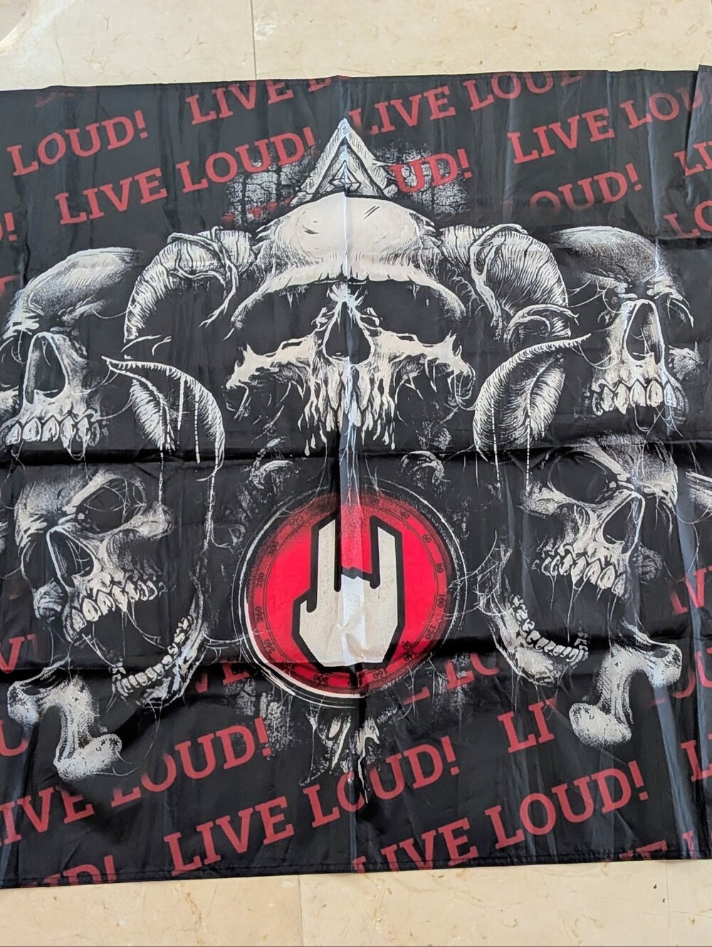 Live Loud! Black & Red Skull Wall Hanging FLAG- Rock Style EMP